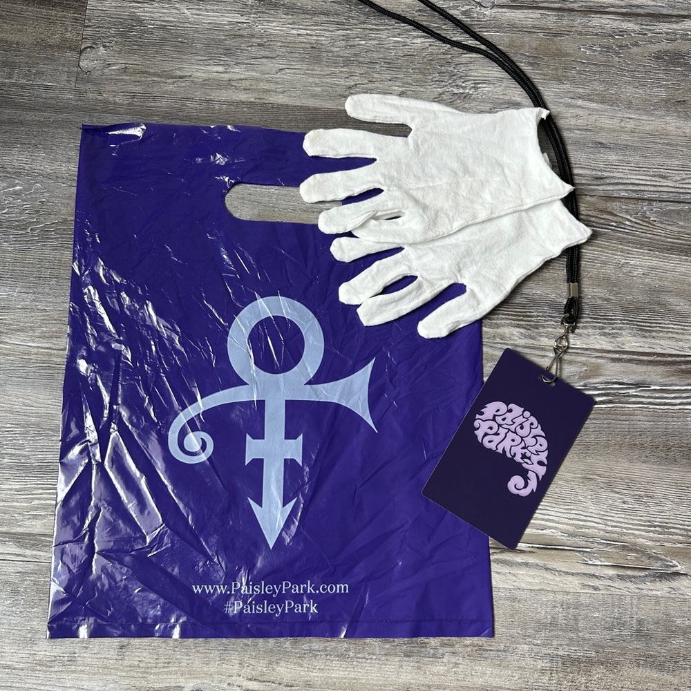 Paisley Park Bag, laminate & White Gloves